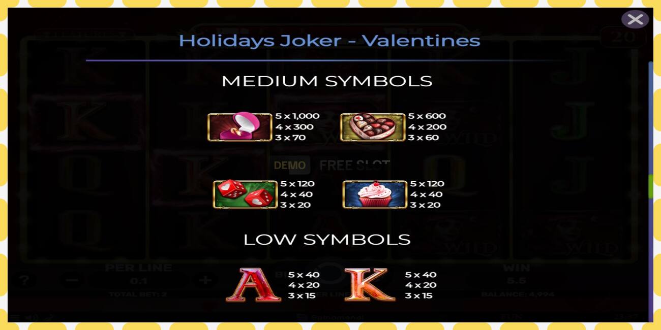 Демо слот Holidays Joker - Valentines бесплатно и без регистрације, слика - 1