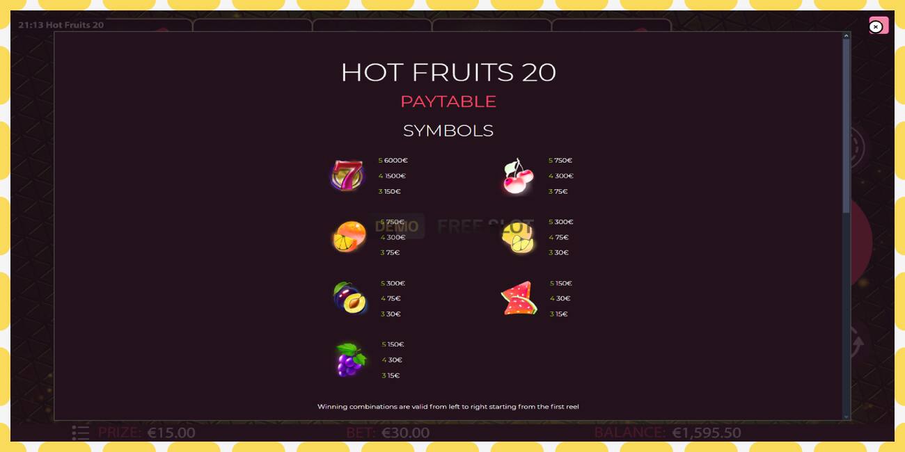 Yanayopangwa demo Hot Fruits 20 bure na bila usajili, picha - 1