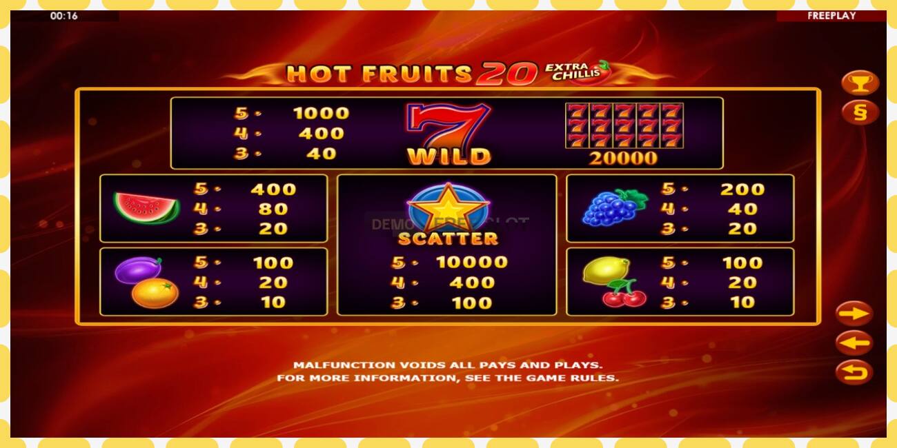 Demo slot Hot Fruits 20 Extra Chillis free and without registration, picture - 1