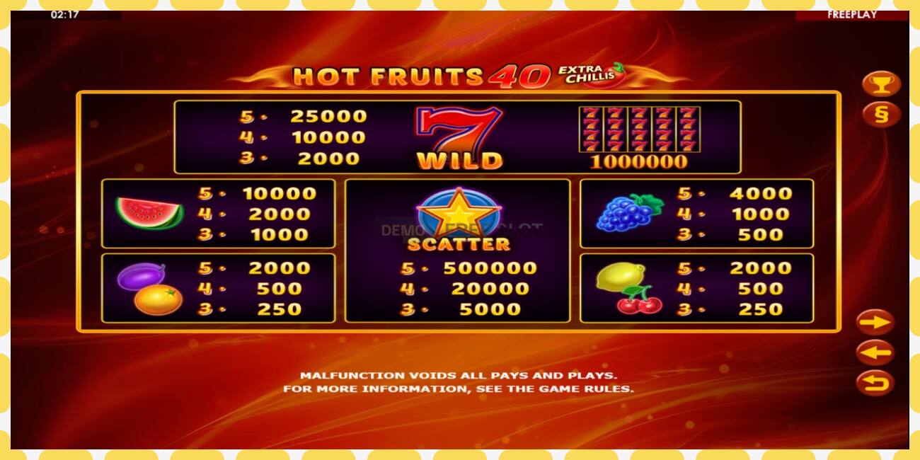 Demo slot Hot Fruits 40 Extra Chillis free and without registration, picture - 1