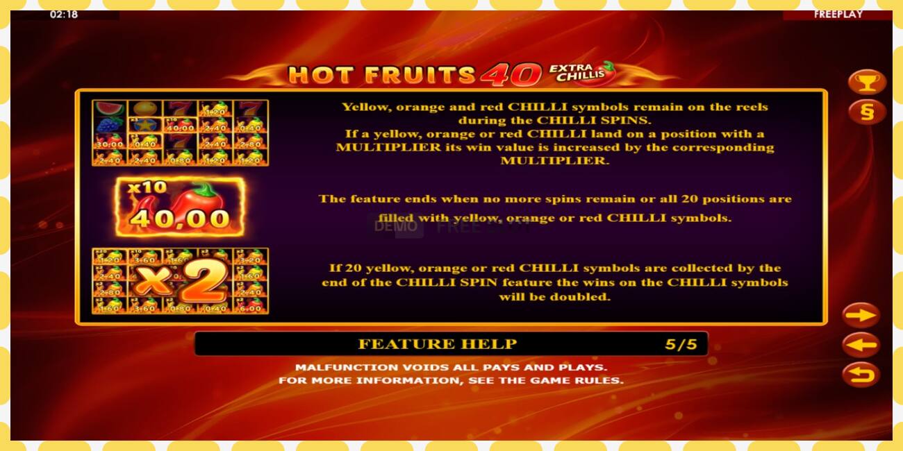 Demo slot Hot Fruits 40 Extra Chillis free and without registration, picture - 1