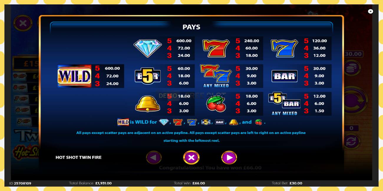 Demo slot HotShot TwinFire නොමිලේ සහ ලියාපදිංචියකින් තොරව, පින්තූරය - 1