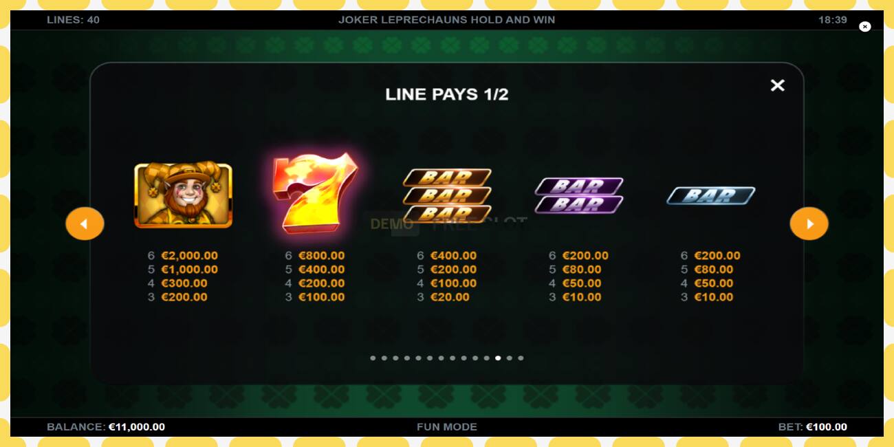 Slot de demostración Joker Leprechauns Hold and Win gratuíto e sen rexistro, imaxe - 1