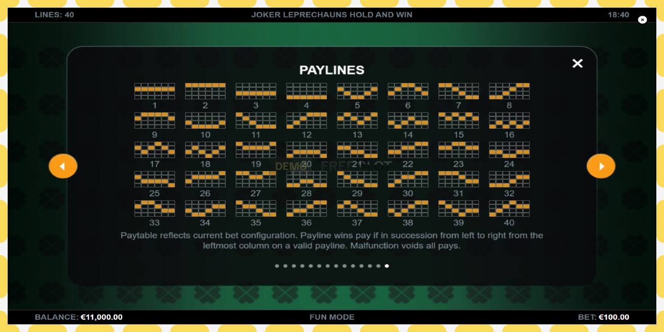 Slot de demostración Joker Leprechauns Hold and Win gratuíto e sen rexistro, imaxe - 1