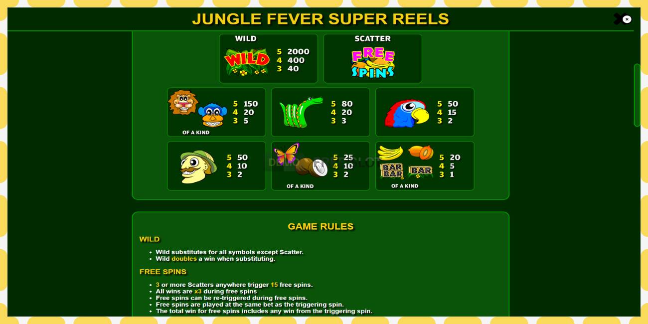 Demo lizdas Jungle Fever Super Reels nemokamai ir be registracijos, paveikslėlį - 1