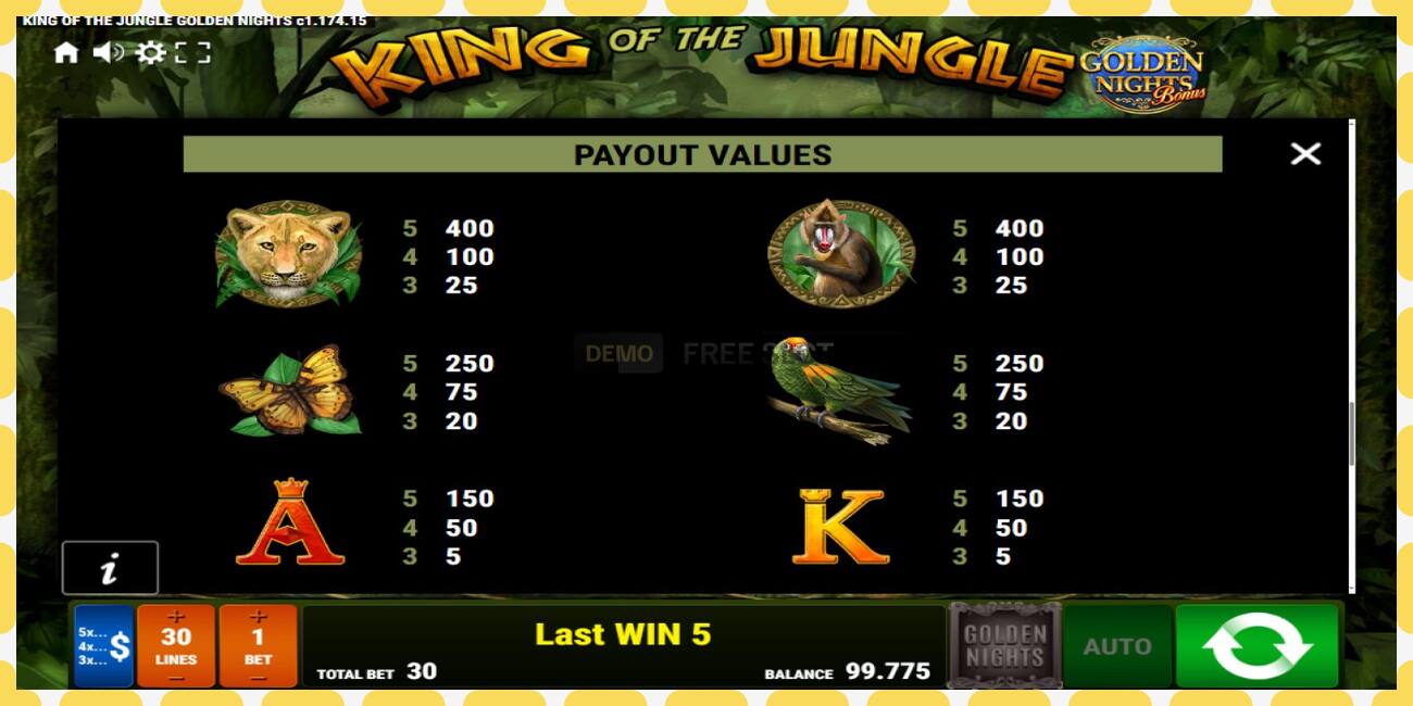 Demo rifa King of the Jungle Golden Nights ókeypis og án skráningar, mynd - 1