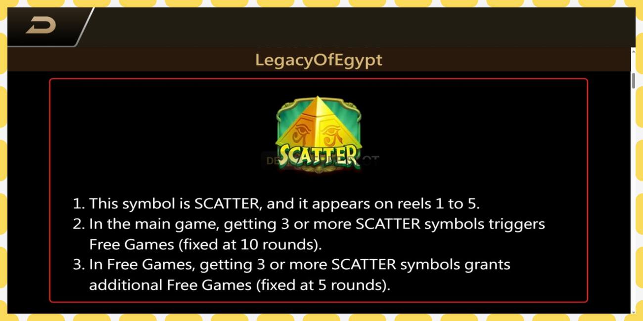 Slot de demostración Legacy of Egypt gratuíto e sen rexistro, imaxe - 1