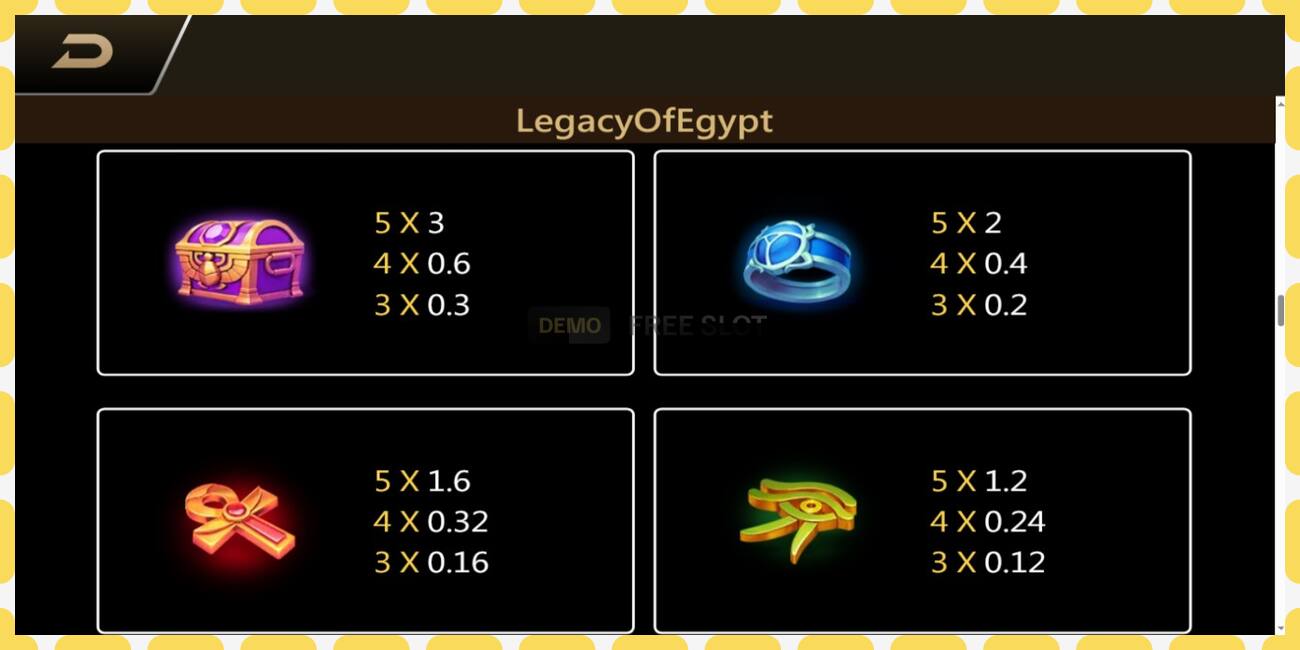 Slot de demostración Legacy of Egypt gratuíto e sen rexistro, imaxe - 1