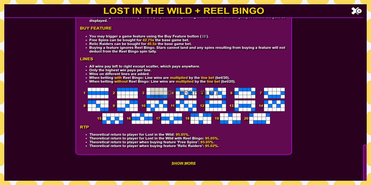 Demo slot Lost in the Wild with Reel Bingo free and without registration, picture - 1