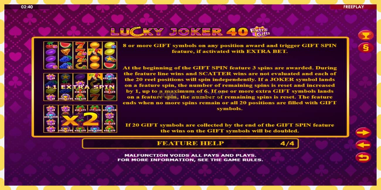 डेमो स्लट Lucky Joker 40 Extra Gifts नि: शुल्क र दर्ता बिना, चित्र - १