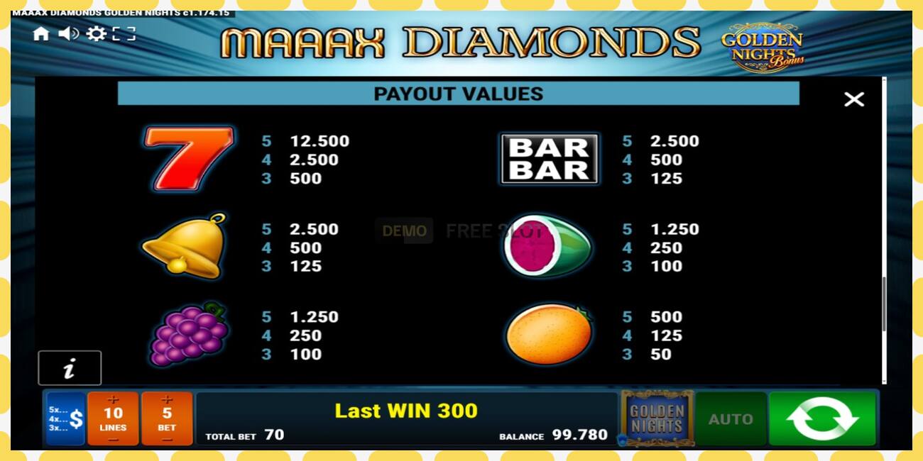 Demo slot Maaax Diamonds Golden Nights free and without registration, picture - 1