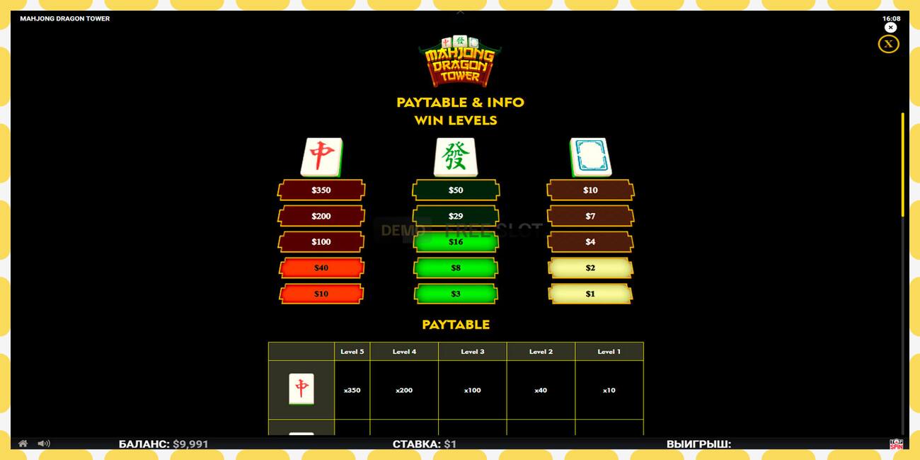 Demo slot Mahjong Dragon Tower free and without registration, picture - 1