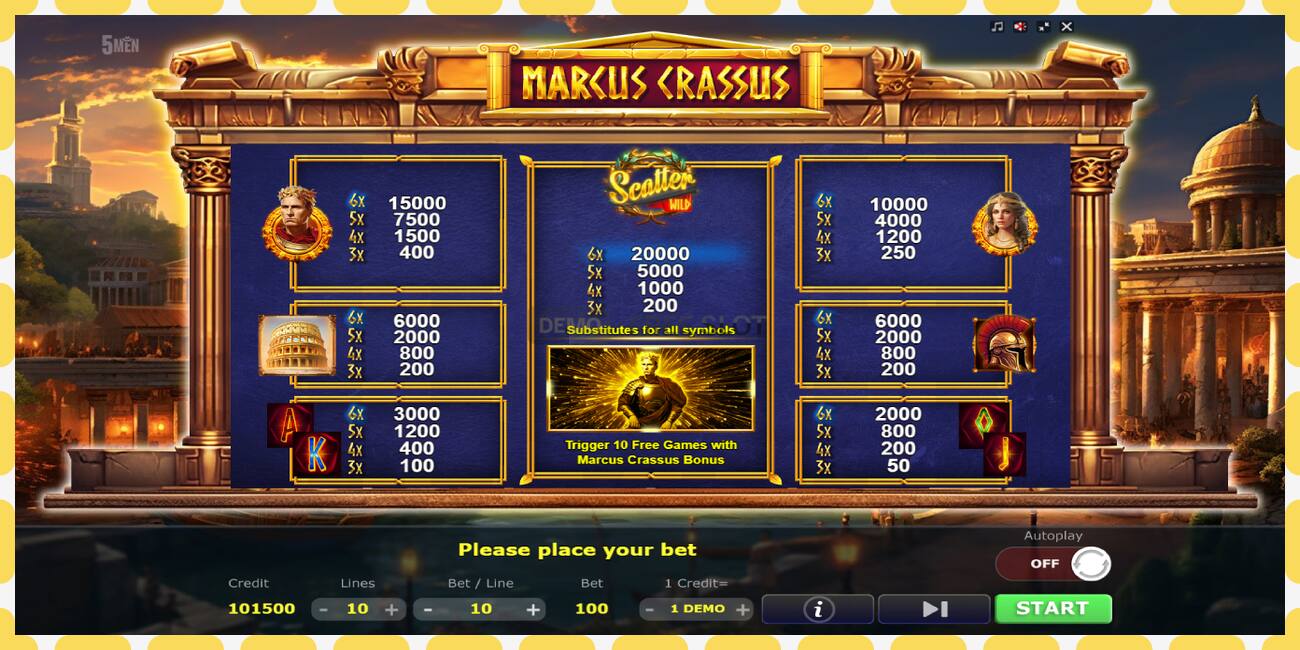 Slot demo Marcus Crassus percuma dan tanpa pendaftaran, gambar - 1