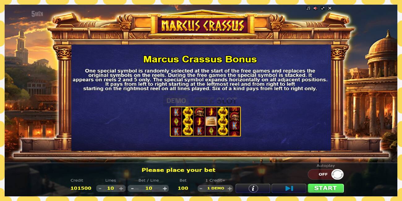 Slot demo Marcus Crassus percuma dan tanpa pendaftaran, gambar - 1