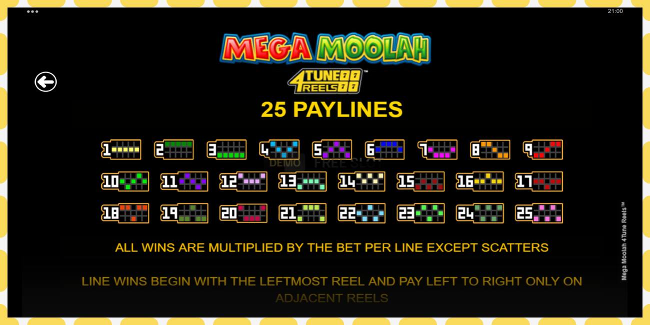 Demo lizdas Mega Moolah 4Tune Reels nemokamai ir be registracijos, paveikslėlį - 1