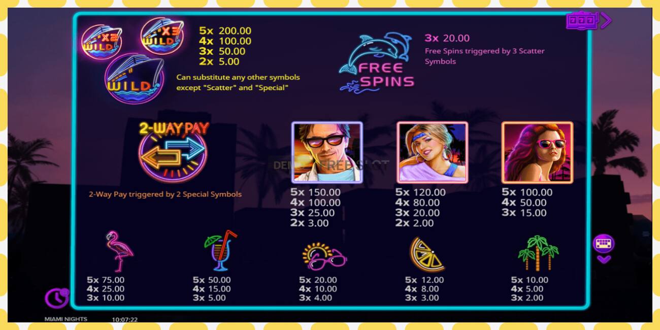 Demo slot Miami Nights free and without registration, picture - 1