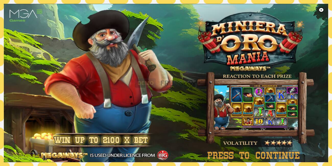 Demo slot Miniera dOro Mania Megaways zadarmo a bez registrácie, obrázok - 1