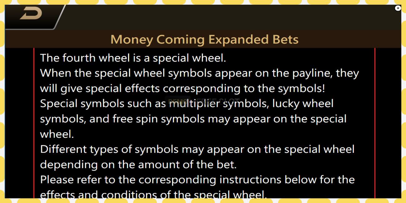 Demo slot Money Coming 2 – Expanded Bets free and without registration, picture - 1