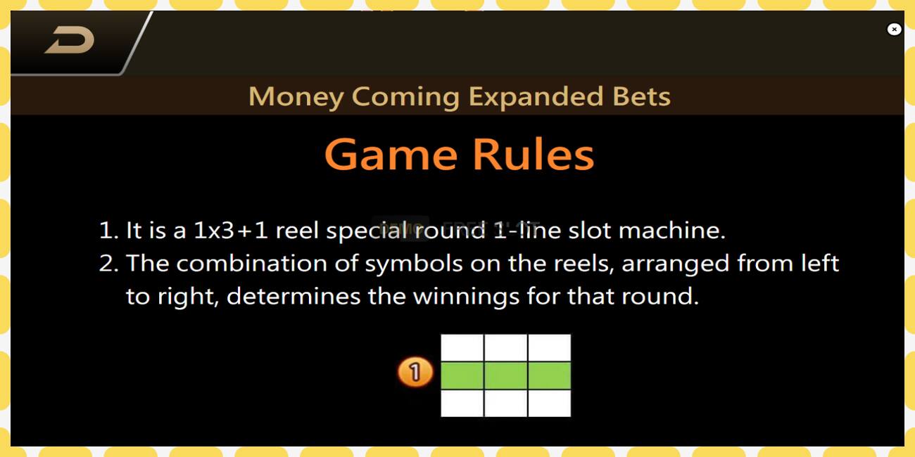 Demo slot Money Coming 2 – Expanded Bets free and without registration, picture - 1