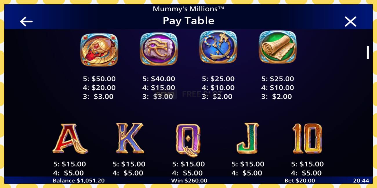 Demo slot Mummys Millions free and without registration, picture - 1