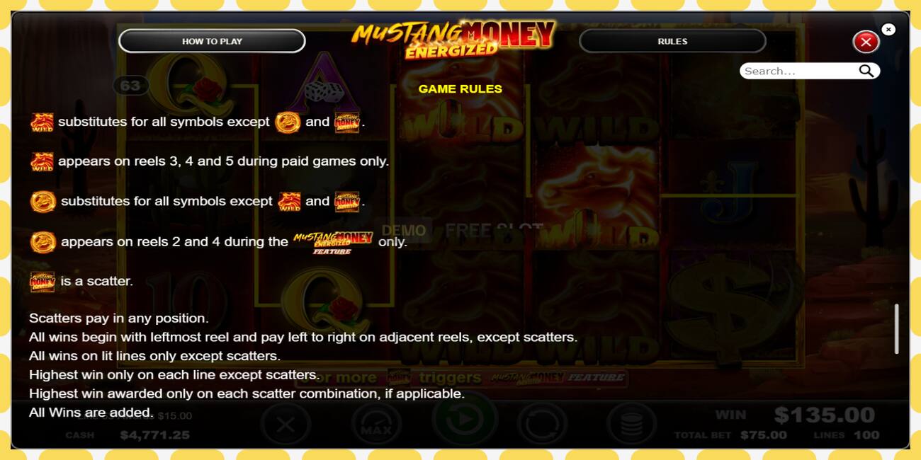 Demo slot Mustang Money Energized gratis och utan registrering, bild - 1