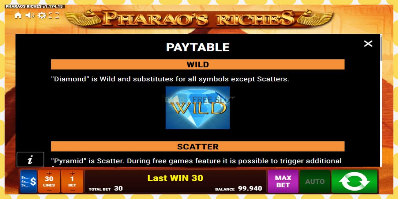 Yanayopangwa demo Pharaos Riches bure na bila usajili, picha - 1