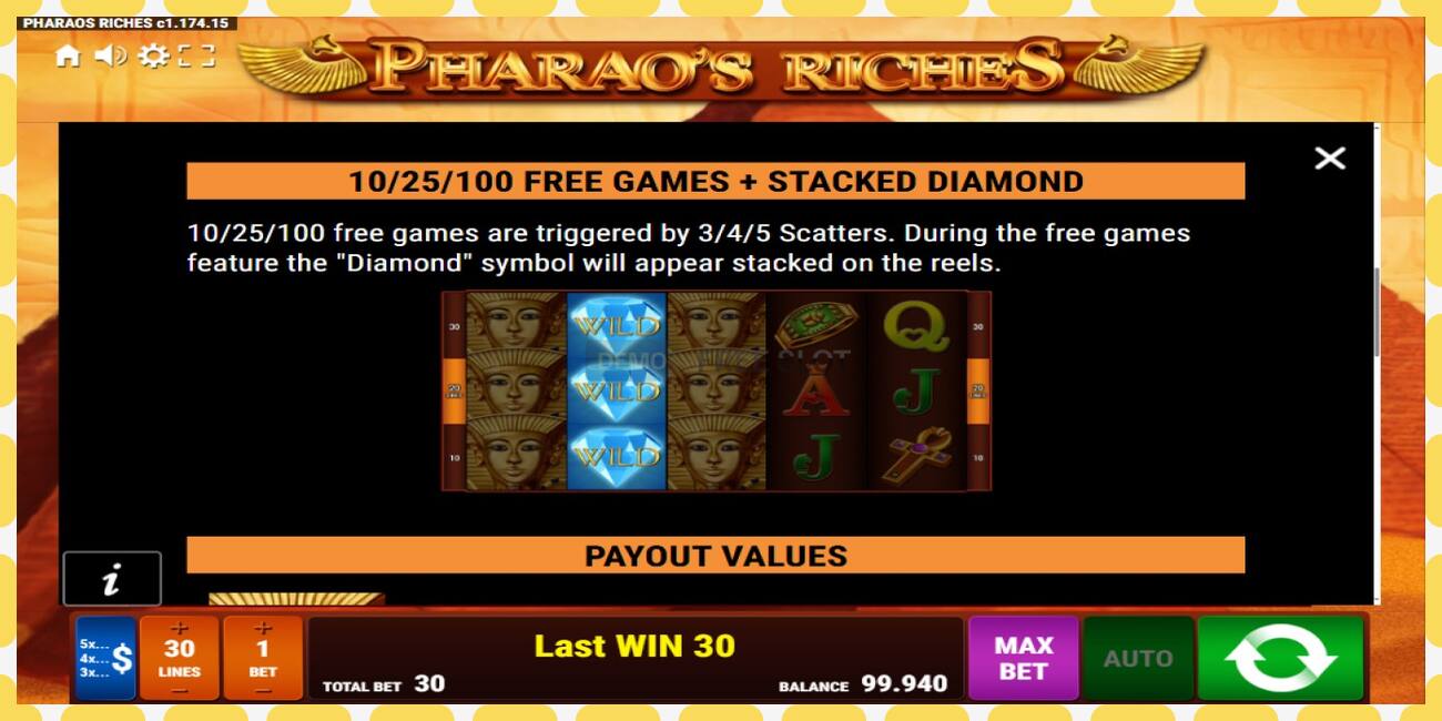 Yanayopangwa demo Pharaos Riches bure na bila usajili, picha - 1