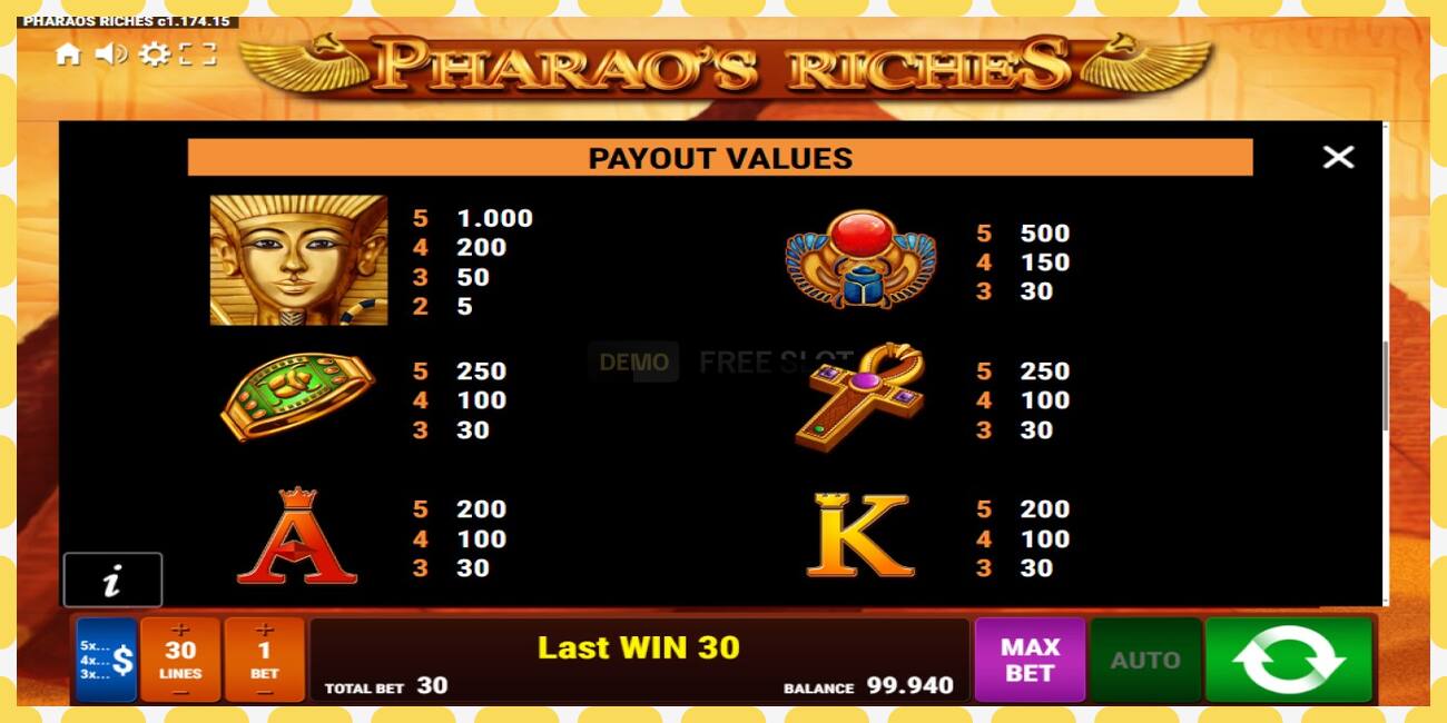 Slot demo Pharaos Riches gratis dan tanpa registrasi, gambar - 1