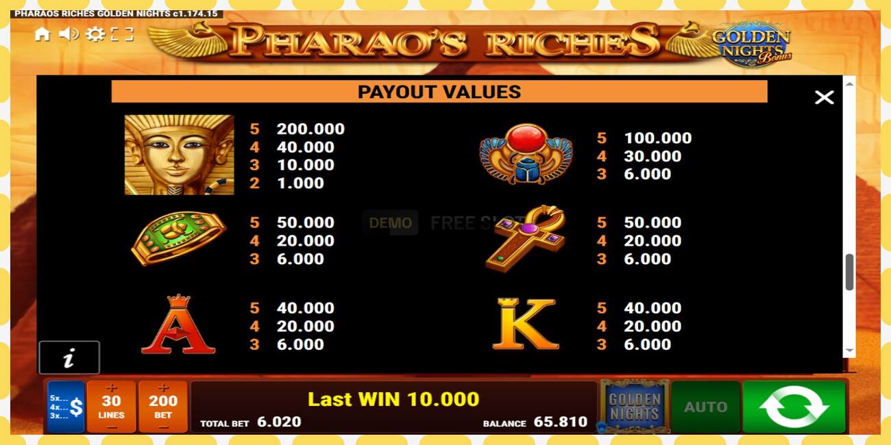 Slot de demostración Pharaos Riches Golden Nights gratuíto e sen rexistro, imaxe - 1