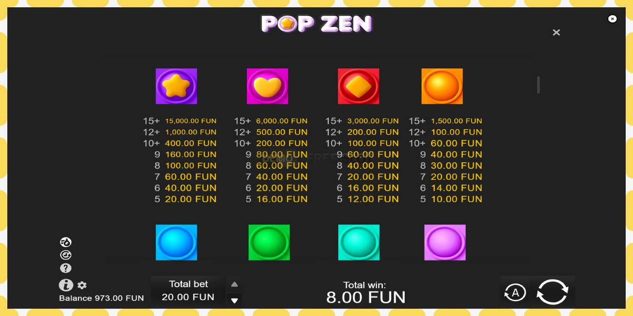 Demo yuvası Pop Zen ücretsiz ve kayıt olmadan, resim - 1