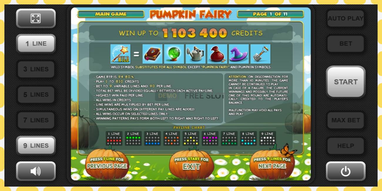 រន្ធដោតសាកល្បង Pumpkin Fairy ឥតគិតថ្លៃនិងដោយគ្មានការចុះឈ្មោះ, រូបភាព - ១