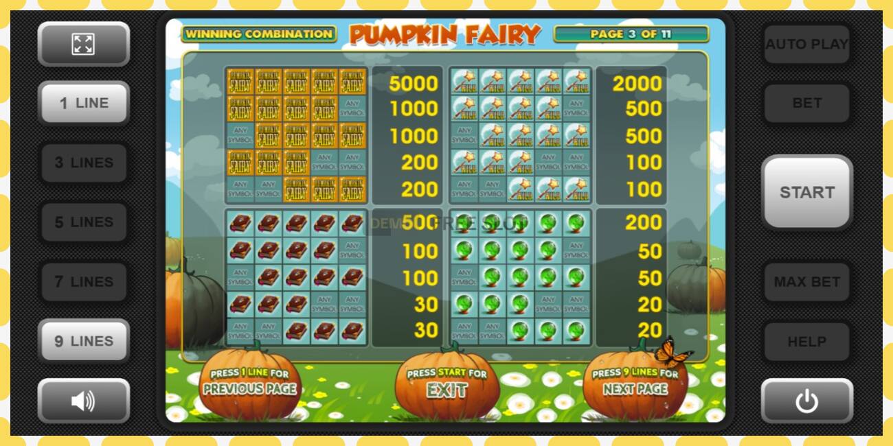 រន្ធដោតសាកល្បង Pumpkin Fairy ឥតគិតថ្លៃនិងដោយគ្មានការចុះឈ្មោះ, រូបភាព - ១