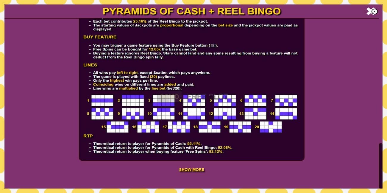 Demo pesa Pyramids of Cash with Reel Bingo tasuta ja ilma registreerimiseta, pilt - 1