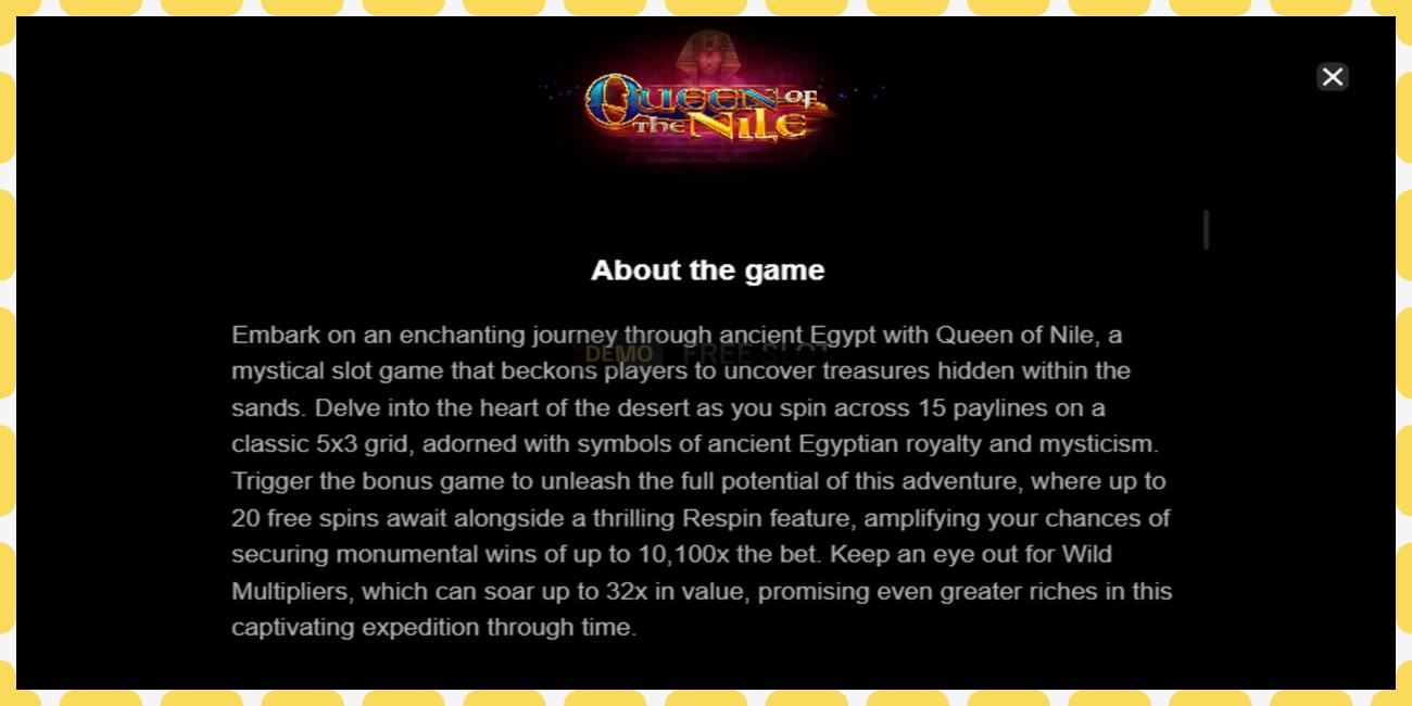 Demo slot Queen of the Nile free and without registration, picture - 1