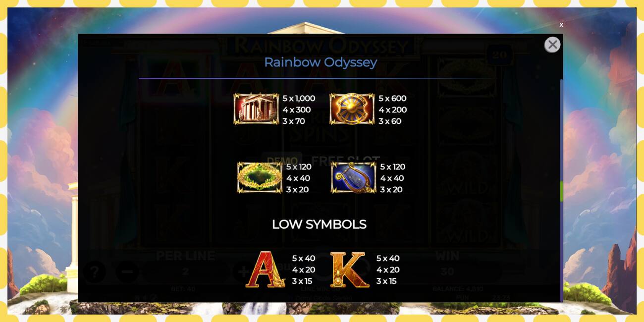 ຊ່ອງຕົວຢ່າງ Rainbow Odyssey ບໍ່ເສຍຄ່າແລະບໍ່ມີການລົງທະບຽນ, ຮູບ - 1