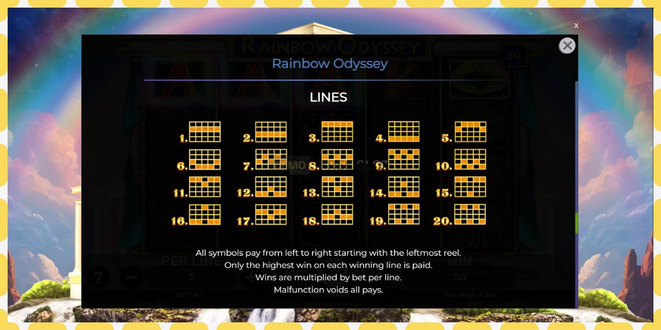 ຊ່ອງຕົວຢ່າງ Rainbow Odyssey ບໍ່ເສຍຄ່າແລະບໍ່ມີການລົງທະບຽນ, ຮູບ - 1