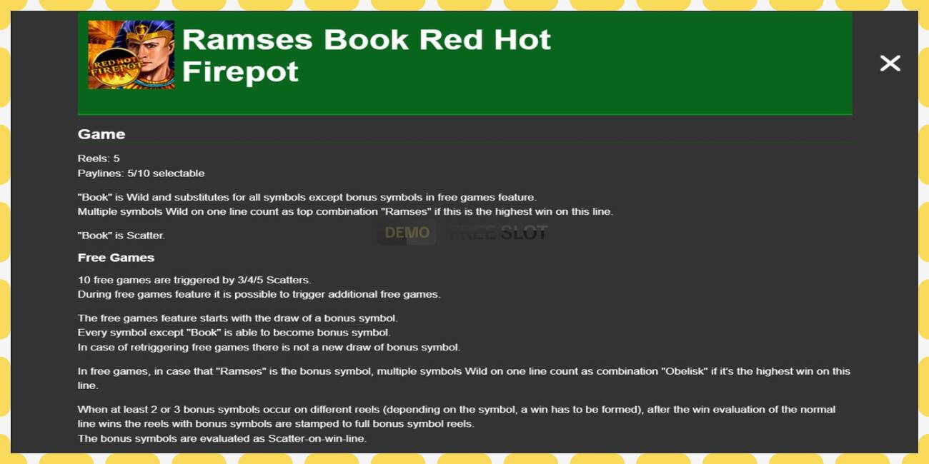 Demo slot Ramses Book Red Hot Firepot free and without registration, picture - 1