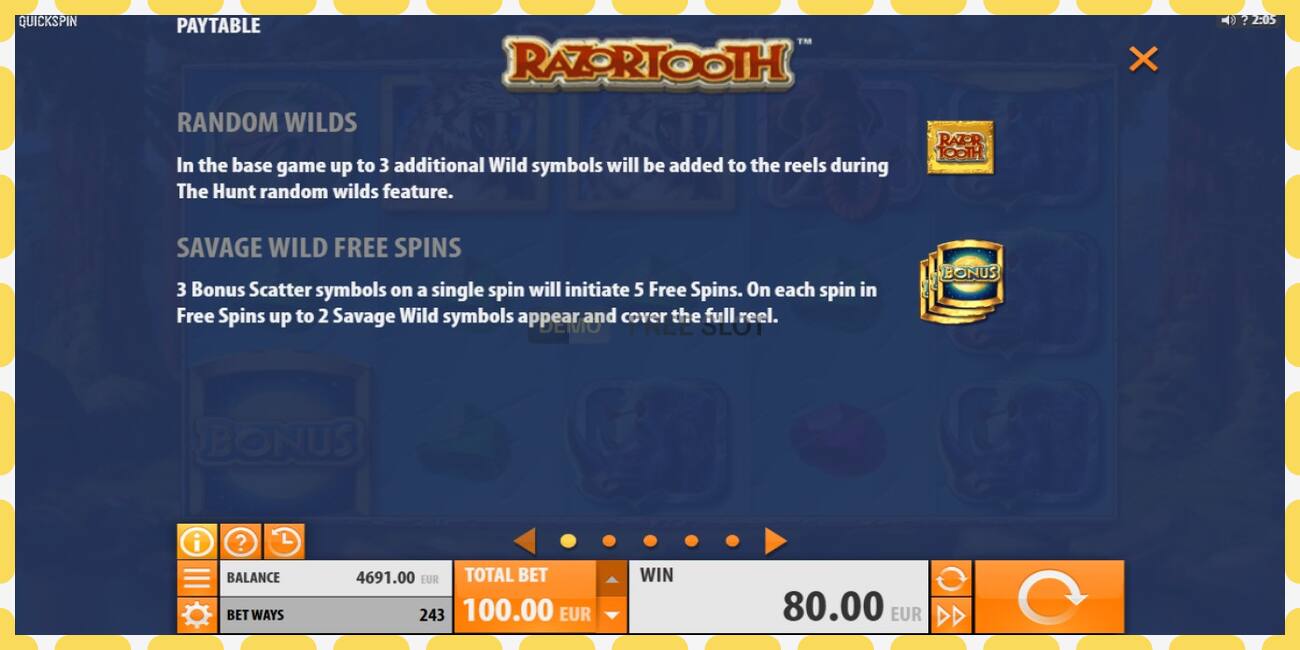 Demo slot Razortooth free and without registration, picture - 1