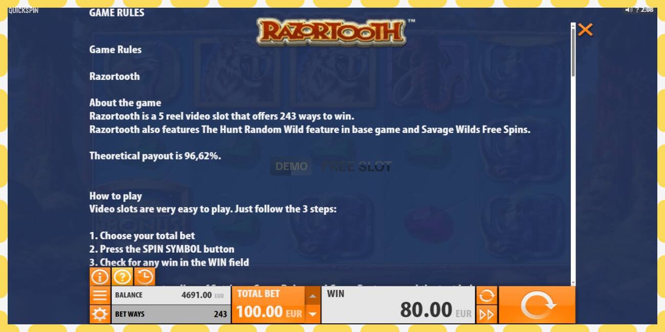 Demo slot Razortooth free and without registration, picture - 1