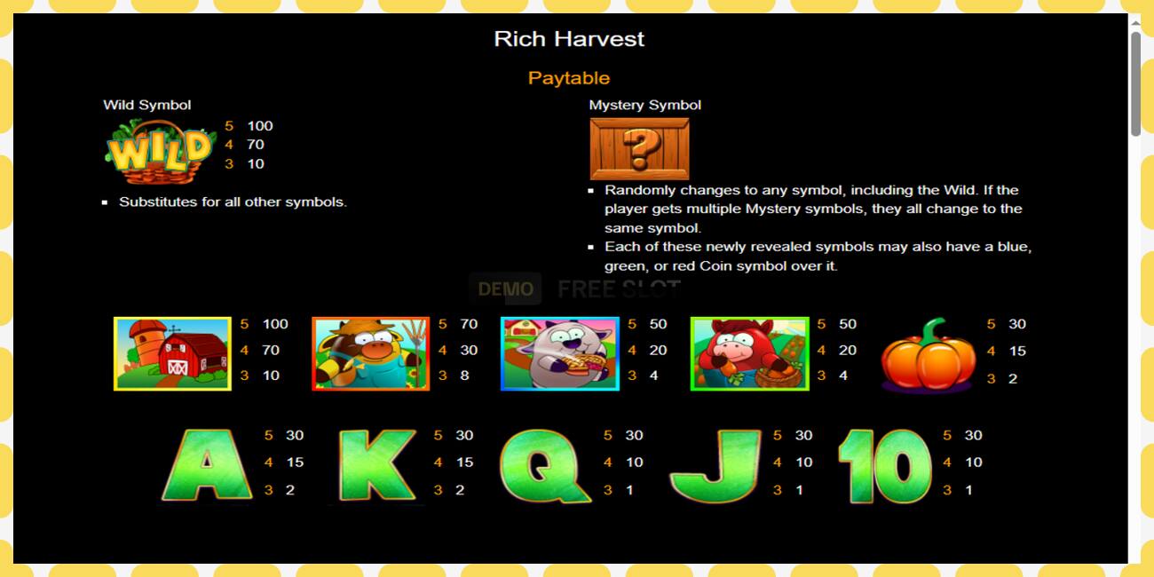 Demo-slot Rich Harvest gratis en zonder registratie, afbeelding - 1