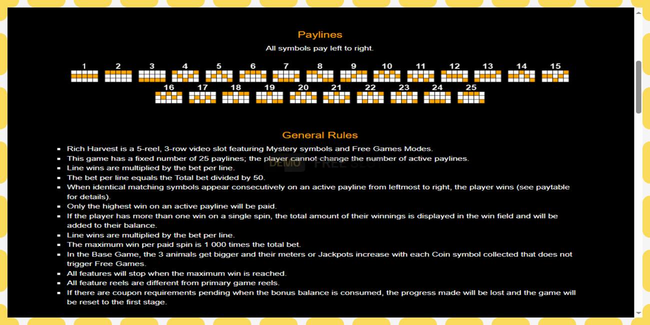Демо слот Rich Harvest безплатно и без регистрация, снимка - 1