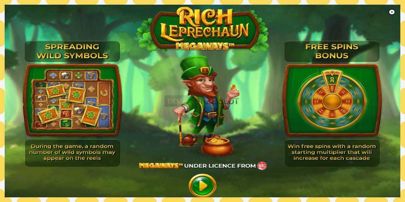 ຊ່ອງຕົວຢ່າງ Rich Leprechaun Megaways ບໍ່ເສຍຄ່າແລະບໍ່ມີການລົງທະບຽນ, ຮູບ - 1