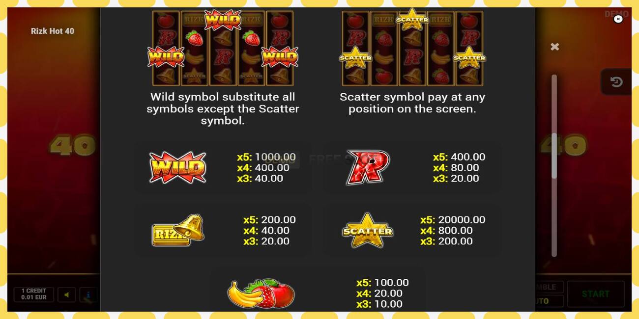 Demo slot Rizk Hot 40 free and without registration, picture - 1