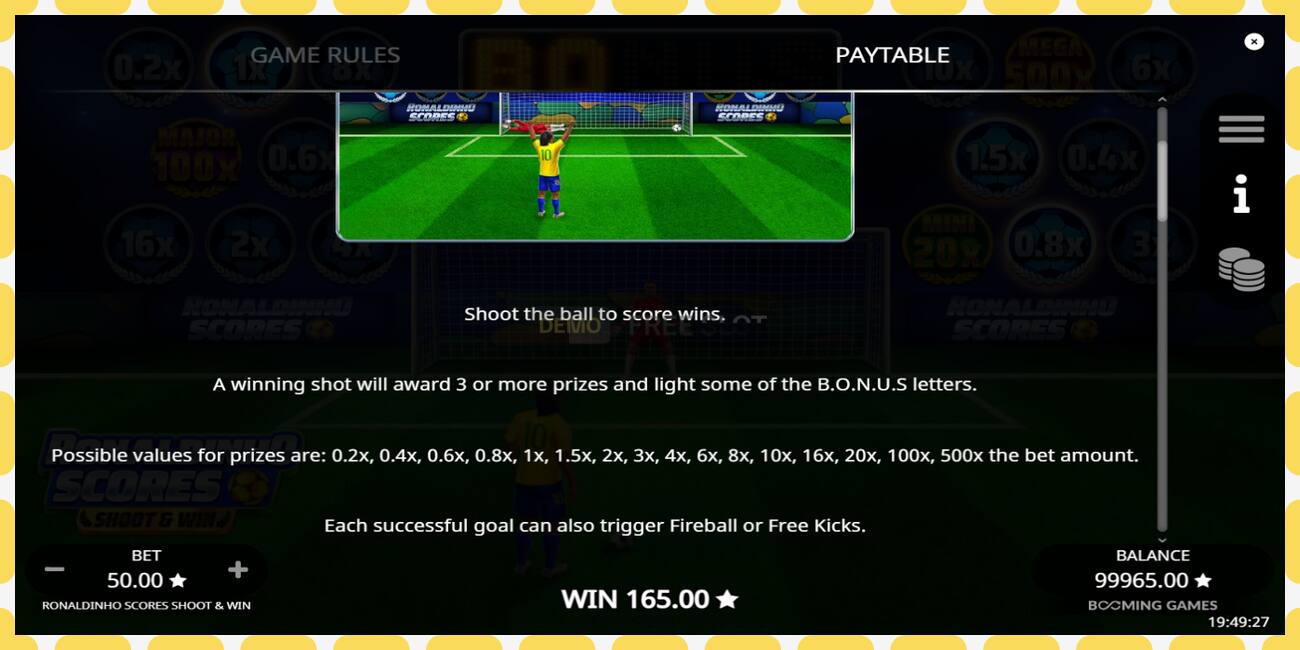 Demo slot Ronaldinho Scores Shoot & Win free and without registration, picture - 1