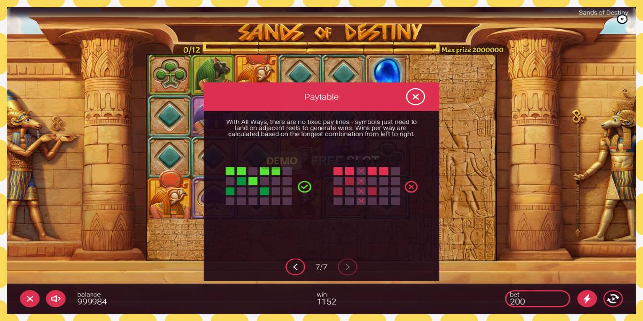 ဒီမိုအထိုင် Sands of Destiny အခမဲ့နှင့်မှတ်ပုံတင်ခြင်းမရှိဘဲ, ပုံ - ၁