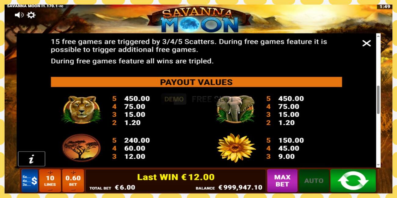 Demo slot Savanna Moon නොමිලේ සහ ලියාපදිංචියකින් තොරව, පින්තූරය - 1