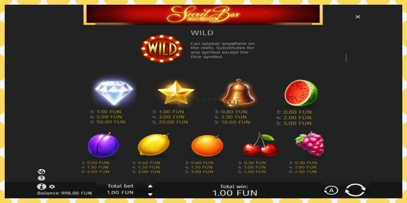 Demo slot Secret Bar Multidice X free and without registration, picture - 1