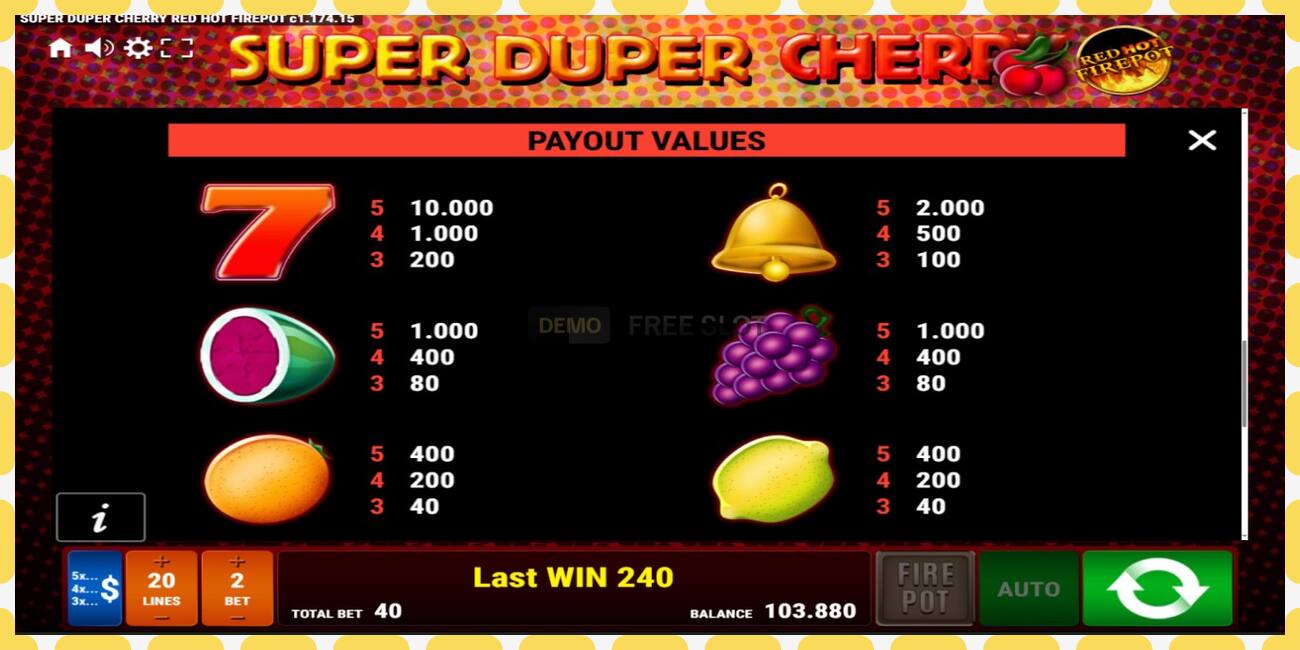 Demo slot Super Duper Cherry Red Hot Firepot free and without registration, picture - 1