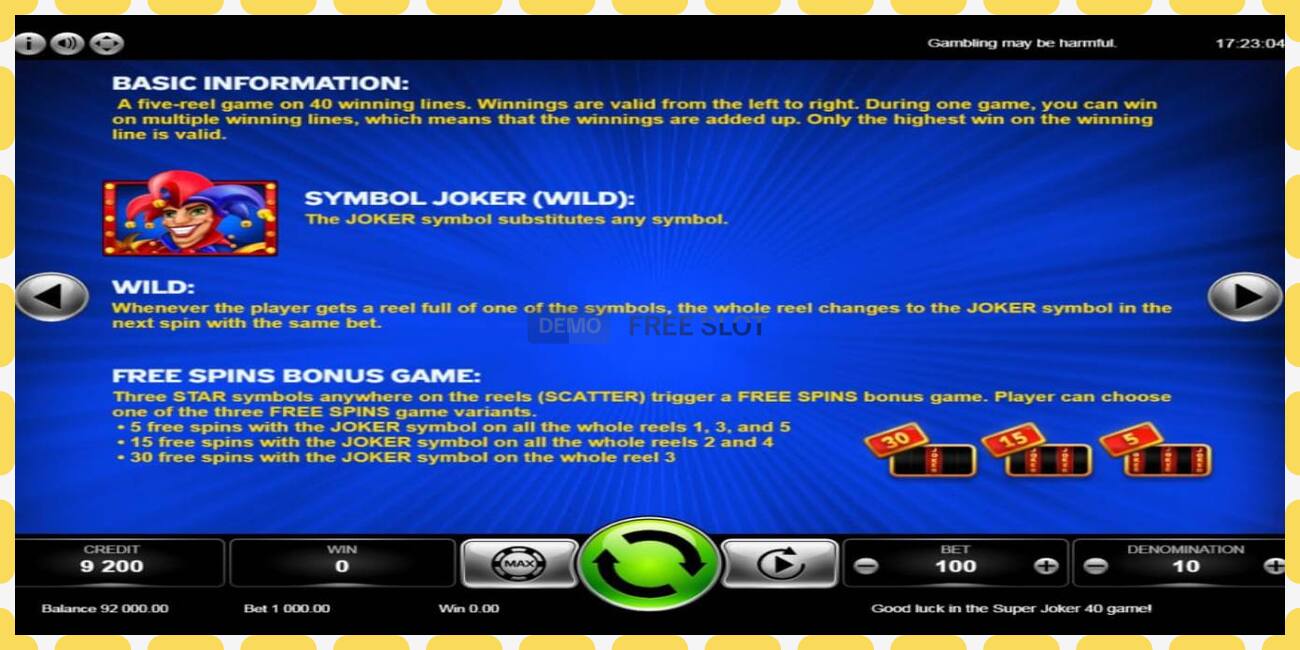 Demo slot Super Joker 40 free and without registration, picture - 1