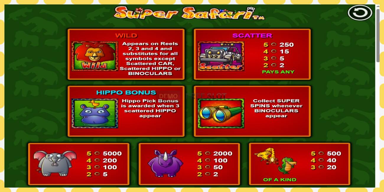 Demo slot Super Safari නොමිලේ සහ ලියාපදිංචියකින් තොරව, පින්තූරය - 1